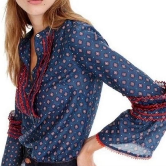 J. Crew Tops - J Crew Embroidered Bell-Sleeve Top